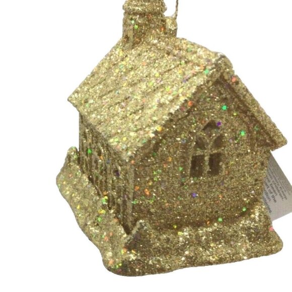 New Gold Cathedral Light Up LED Christmas Tree Ornament- with Steeple Church - Picture 5 of 7